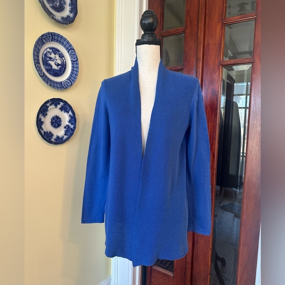 J. McLaughlin | Blue Open Front Linen Blend Cardigan, Size M